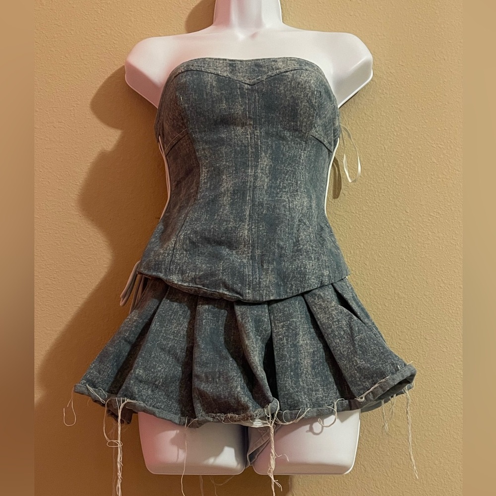 Denim Tube Top and Skirt Set (Size S)